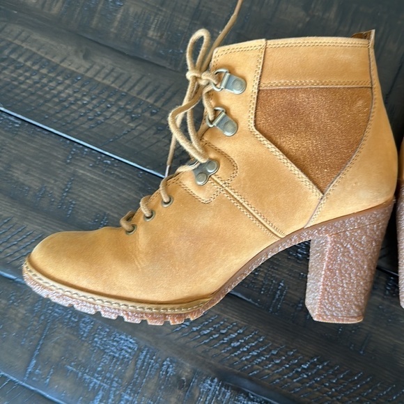 Timberland Glancy Field Ankle Boots 3.5” Heels Leather Lace Up in Wheat Nubuck - Picture 7 of 16